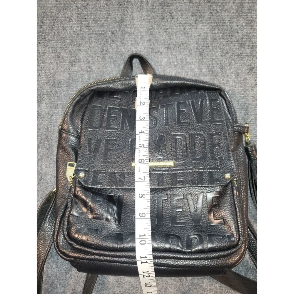 Steve Madden Womens Black Embossed Logo PVC Backpack Large Casual Daily Bag Work